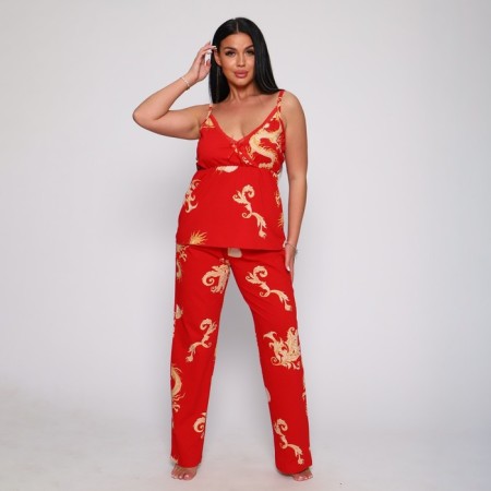 Female set (robe/top/pants), red color, size 46-3