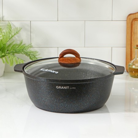Granit Ultra, 5 l, 5 l, d = 28 cm, glass cover, anti-stick coating, black color, black