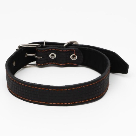 Leather collar with embossing on synthetic winterizer, 70.5 x 3.5 cm, Osh 45-60 cm, black
