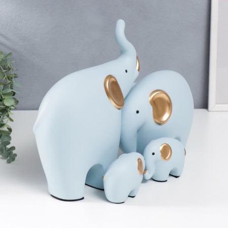 Souvenir Ceramics "Four Elephants" Blue Set 4 pcs 7.5x9.5 17x21 27x22.5 cm-1