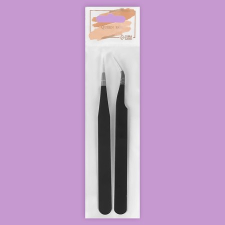 A set of tweezers for eyelash extensions, 2 pcs, 12.5 cm, black color-3