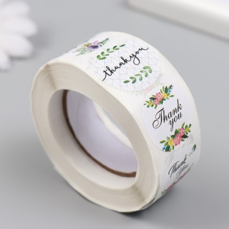 Stick Paper "Thank you. Flowers" d = 2.5 cm 500 pcs in a roll 3x6.5x6.5 cm-1