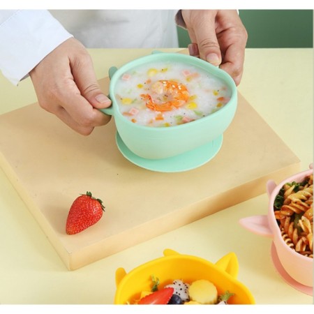 Baby plate on a suction cup, silicone, turquoise color, rr: 12x15x5.5 cm-9