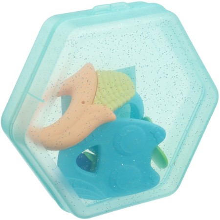 A set of silicone teeters "Blue Boxing", with a rattle, 4 pcs., In the case, crumb I-19