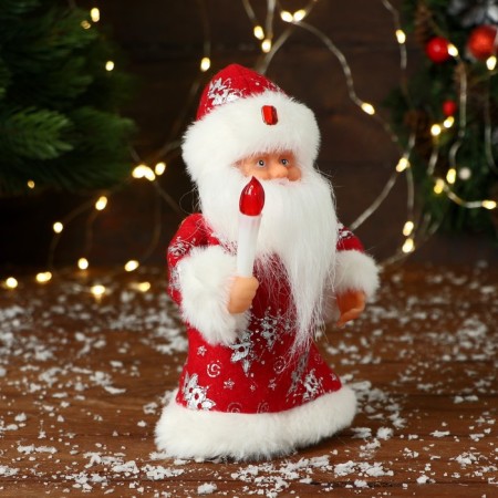 Santa Claus "In a patterned fur coat with a flashlight" 19 cm, red-1