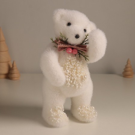 Decor "White Bear with a bow in beads" 20.5x10x9 cm