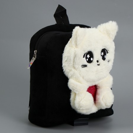 Baby plush backpack for the girl "cat", black color-2