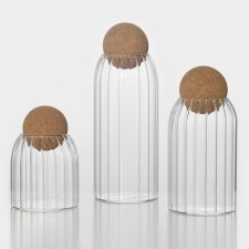 A set of glass cans for bulk products with a Bellatenero cork lid 