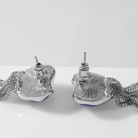 Earrings Assorted "Heart" with chains, blue color in silver-1