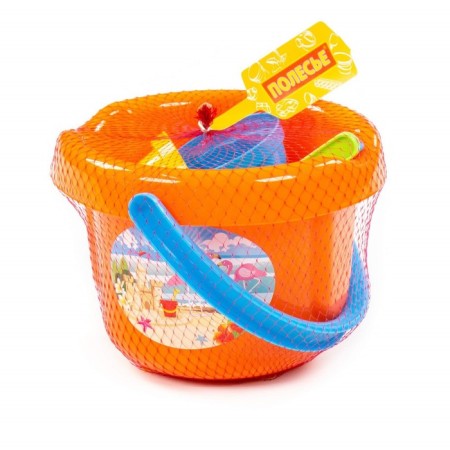 Set for playing in sand No. 10: Big bucket, strainer, spatula, robberies, 4 molds-1