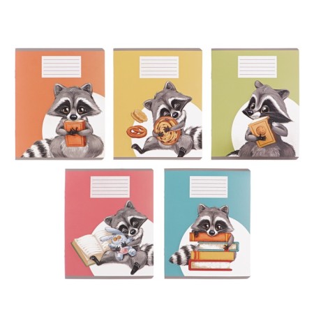 Notebook of 18 sheets in Calligrata "Raccoon", cover coated cardboard, OFSET block, white 95%, mix