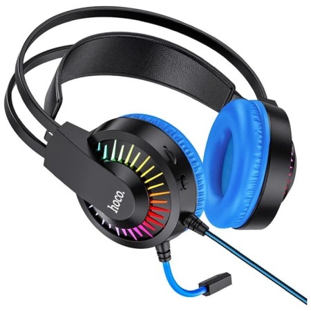 Hoco W105 headphones, game, overheads, microphone, USB + 3.5 mm, 2 m, blue-1