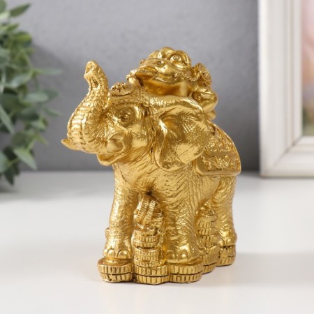 Necc Gold Polystone "Toad on an elephant with coins" 12x6.8x11.2 cm-4