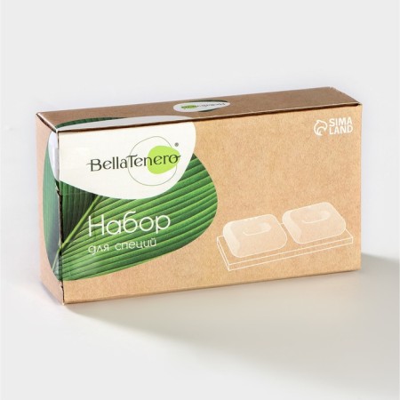Porcelain set for spices on the Bellatenero bamboo stand, 3 objects: Solonka 60 ml, pistor 60 ml, stand, white color-9