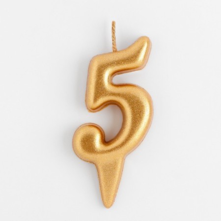 Candle for the cake figure "Oval" Golden "5", large, 5.5 cm-2