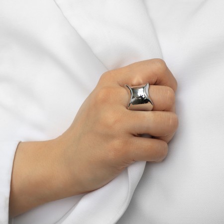 Ring Metal "Trend" concave, mini, silver color, size 18-4