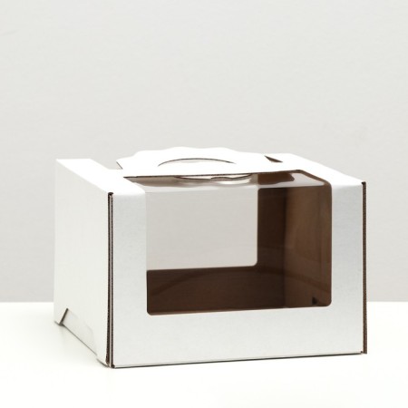 Box for cake 2 windows, with handles, white, 21 x 21 x14 cm