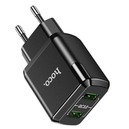 Network charger Hoco N6, 18 W, 2 USB Qc3.0 - 3 A, black-6