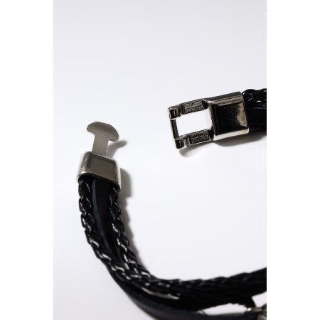 Bracelet Leather "Attack" feather, black color in silver, l = 20.5 cm-2