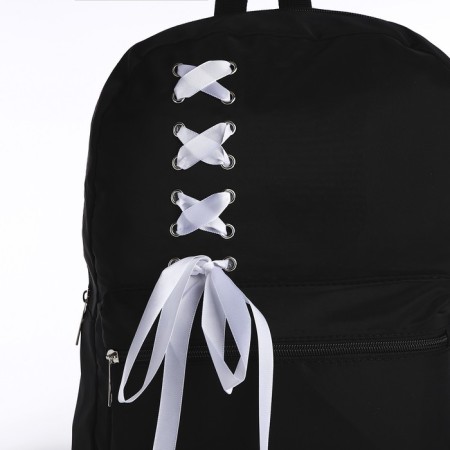 School textile school backpack with a white ribbon, 38x29x11 cm, black color, lightning department-3