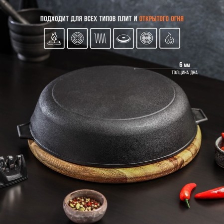 Frown-Gril cast cast-iron magma, d = 28 cm, h = 6 cm, with two handles, a cast-iron cover-2