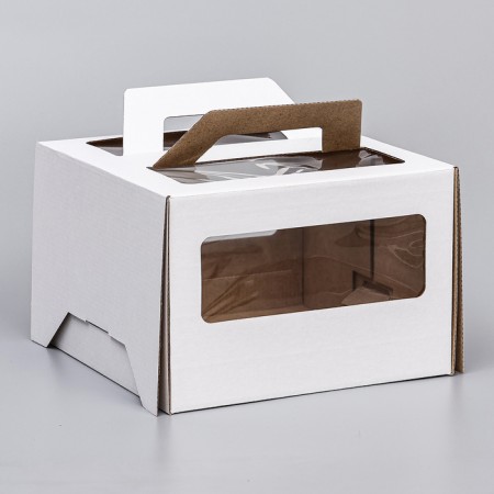 Box for cake 2 windows, with handles, white, 22 x 22 x 15 cm