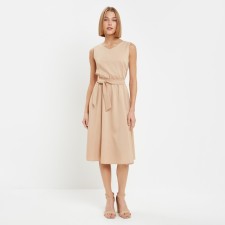Women's dress with Minaku belt: casual collection beige color, pr 44