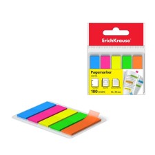 Plastic tabs 12 x 44 mm Erichkrause Neon, 5 colors of 20 sheets, with adhesive edge