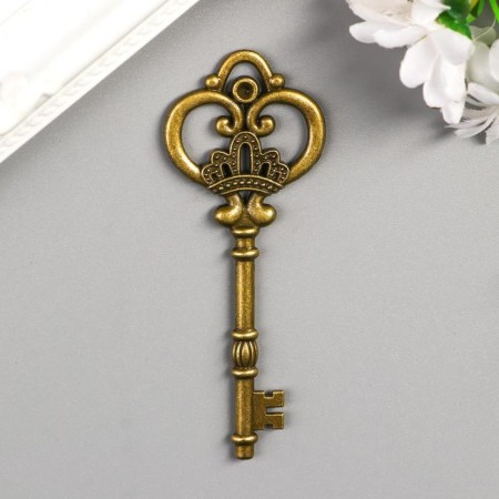 Decor Metal for creativity "Key with crown" under brass (G0111) 8x3 cm