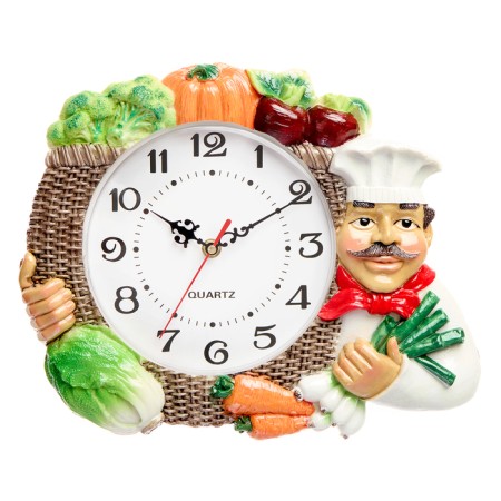 Wall clock, series: kitchen, "vegetables", smooth move, D-17 cm, 27 x 34 cm-1