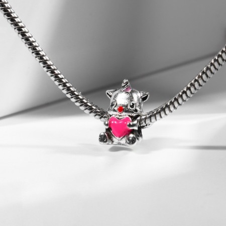 Talisman "Unicorn", pink color in black silver-1