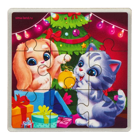 New Year's Wooden Puzzles "New Year! Animals decorate the Christmas tree "-1