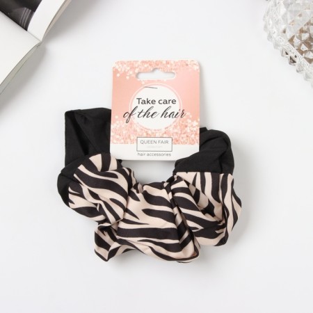 Hair elastic band "Orbit" strips style, 12 cm, white-brown-1