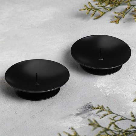 Set of candlesticks Metal "Lotus", 7.5x2 cm, 2 pieces, black-1