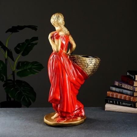 Figure with a pot "Girl with a basket" Red bronze, 1l / 30x64x32cm-2