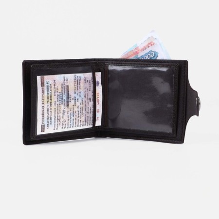 Male purse on a magnet, department for bills, for maps, for coins, dark brown color-4
