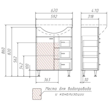 Iceberg cabinet under the sink Complex 60, with 3 upper boxes-2