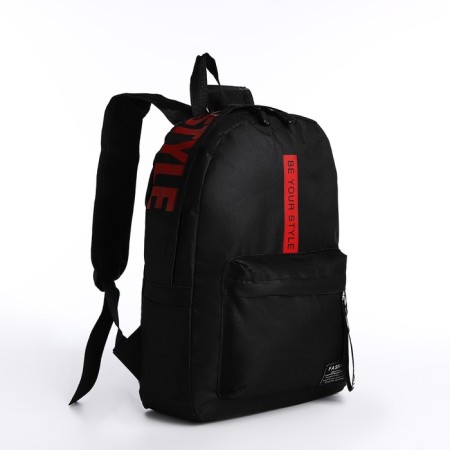 A backpack with a zipper, an outer pocket, 2 side pockets, black/red color-2