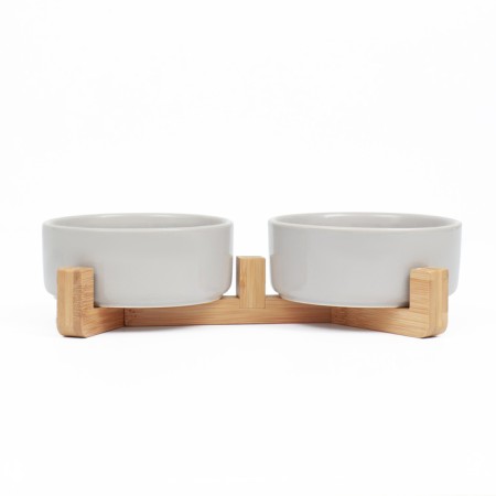 Double ceramic bowls on a stand of 2 x 450 ml 28.5 x 15.5 x 7 cm, gray-3