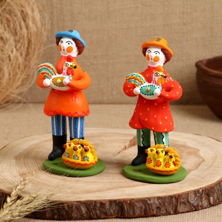 Dymkovo toy "Standing man with a chicken"-3