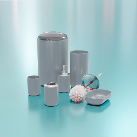 A set of accessories for the Trinity bathroom, 6 items (soap dish, soap dispenser, two glasses, ruff, bucket), gray color