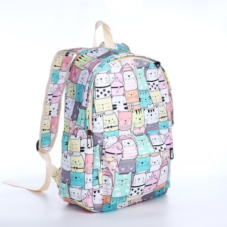 School backpack from textiles on a zipper, 3 pockets, pencil case, color colorful color-4