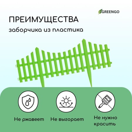 Decorative fence, 30 × 300 cm, 5 sections, plastic, salad, Greengo-3