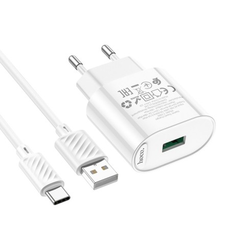 Network charger HOCO C109A, 1 USB, 18 W, QC, Type -C cable - USB, 1 m, white-4