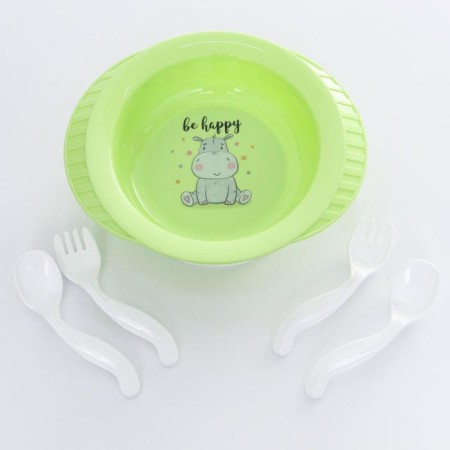 A set of children's dishes: a plate on a suction cup, 500 ml, a spoon, 2 pcs., Fork, 2 pcs., Mix colors-2