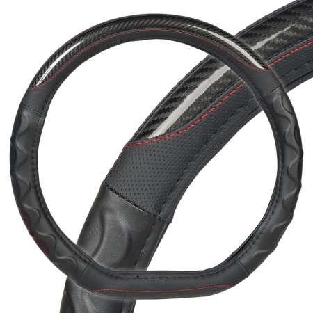 Braid on the steering wheel, eco-leather, D-shaped shape, relief, carbon texture, black, 38 cm size m 107257