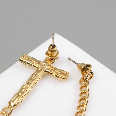 Earrings metal "Cross and chain" weaving, color gold-2