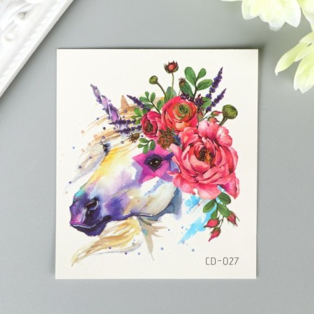 Tattoo on the body color "Unicorn with flowers" 8x7.5 cm