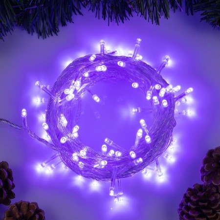 Garland “thread” 10 m, IP20, transparent thread, 100 LED, purple glow, 8 modes, 220 V