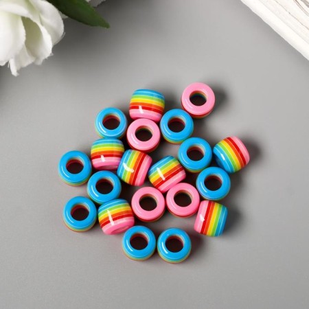 Beads for creativity plastic "striped cylinder with pink" set of 20 pcs 1x1.2x1.2 cm-1